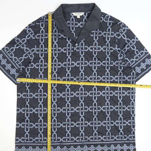 Marks and Spencer Autograph Men's Blue Geometric Cotton Polo Shirt Size L