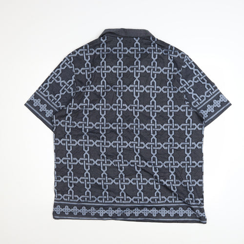 Marks and Spencer Autograph Men's Blue Geometric Cotton Polo Shirt Size L