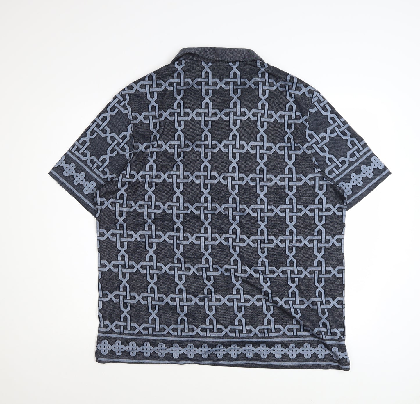 Marks and Spencer Autograph Men's Blue Geometric Cotton Polo Shirt Size L