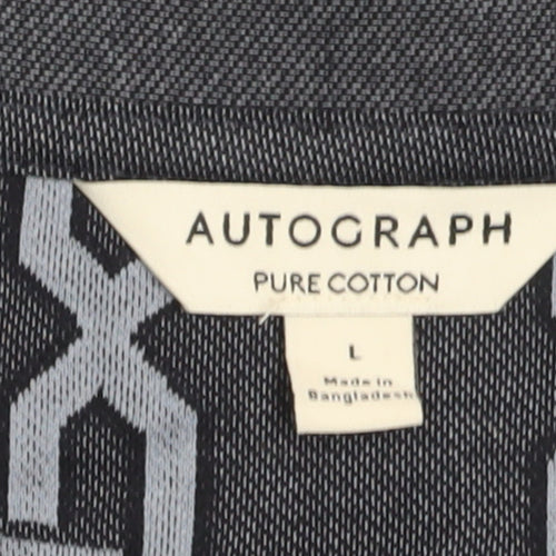 Marks and Spencer Autograph Men's Blue Geometric Cotton Polo Shirt Size L