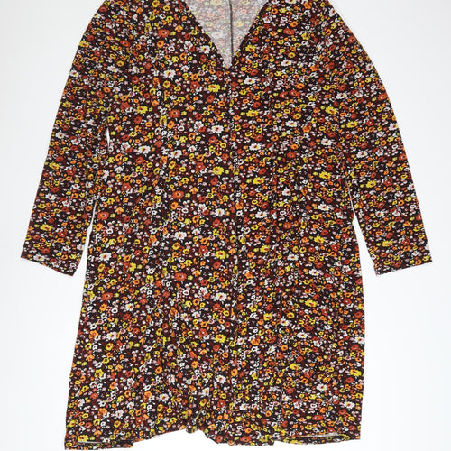 Before Dawn Curve Floral V-Neck Long Sleeve Skater Dress Size 22 Women Multicoloured