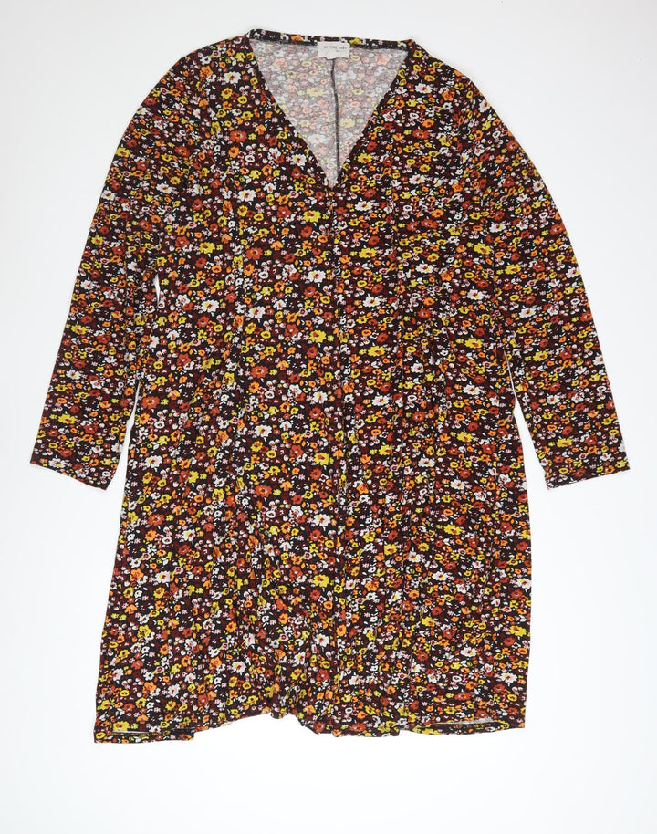 Before Dawn Curve Floral V-Neck Long Sleeve Skater Dress Size 22 Women Multicoloured