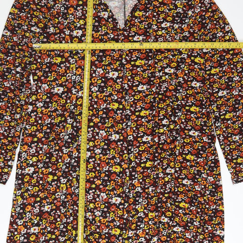 Before Dawn Curve Floral V-Neck Long Sleeve Skater Dress Size 22 Women Multicoloured