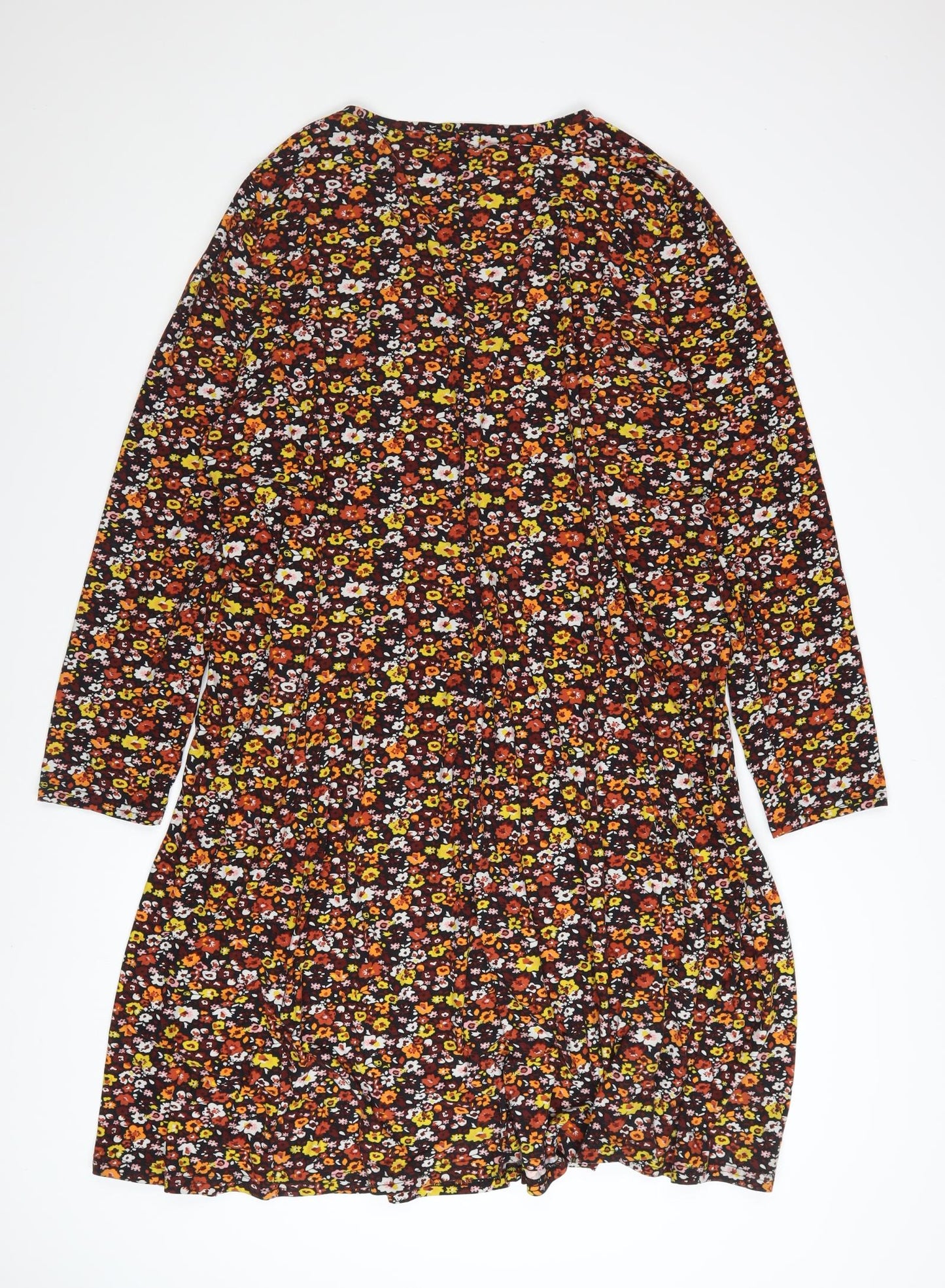 Before Dawn Curve Floral V-Neck Long Sleeve Skater Dress Size 22 Women Multicoloured