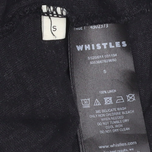 Whistles Women Black Linen Cropped Blouse S V-Neck Button Front