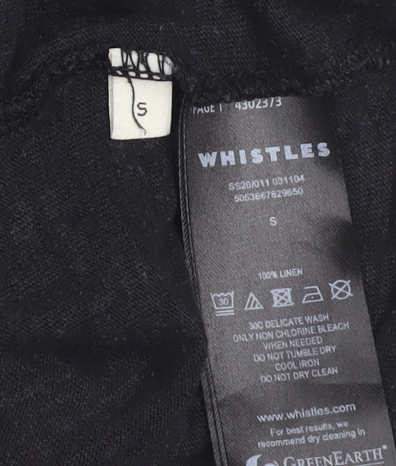 Whistles Women Black Linen Cropped Blouse S V-Neck Button Front