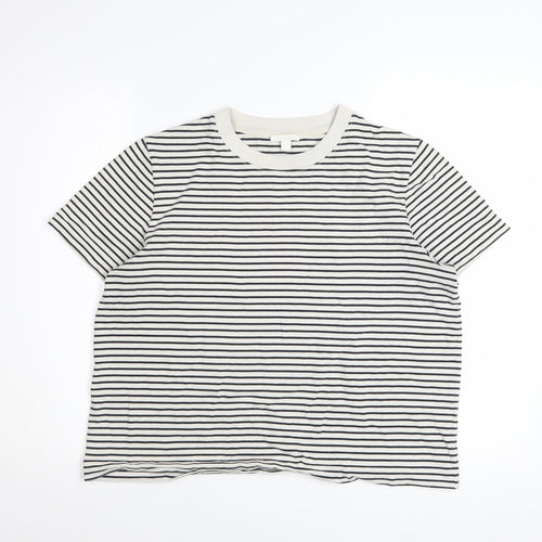 COS Women White Striped Cotton Short Sleeve T-Shirt Size 14