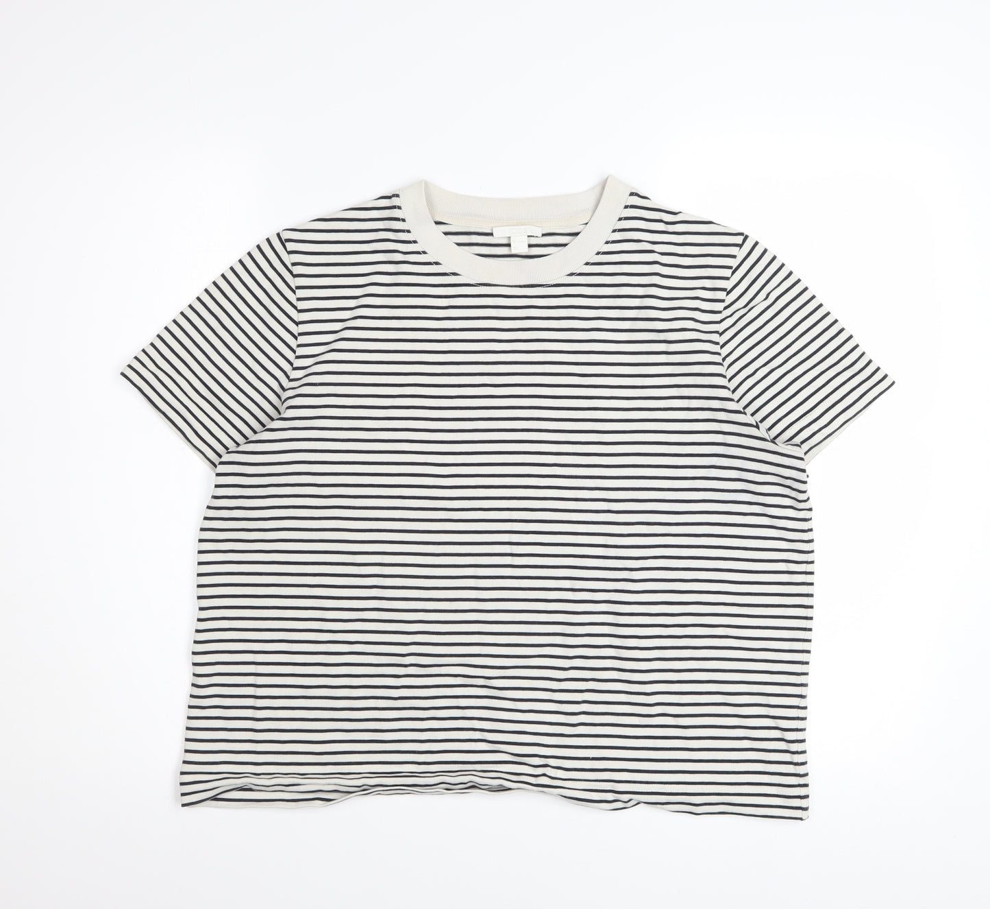 COS Women White Striped Cotton Short Sleeve T-Shirt Size 14