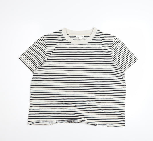 COS Women White Striped Cotton Short Sleeve T-Shirt Size 14