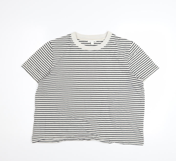 COS Women White Striped Cotton Short Sleeve T-Shirt Size 14