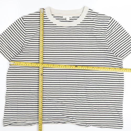 COS Women White Striped Cotton Short Sleeve T-Shirt Size 14