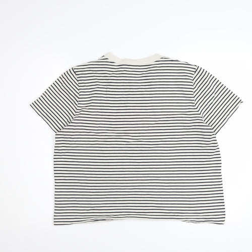 COS Women White Striped Cotton Short Sleeve T-Shirt Size 14