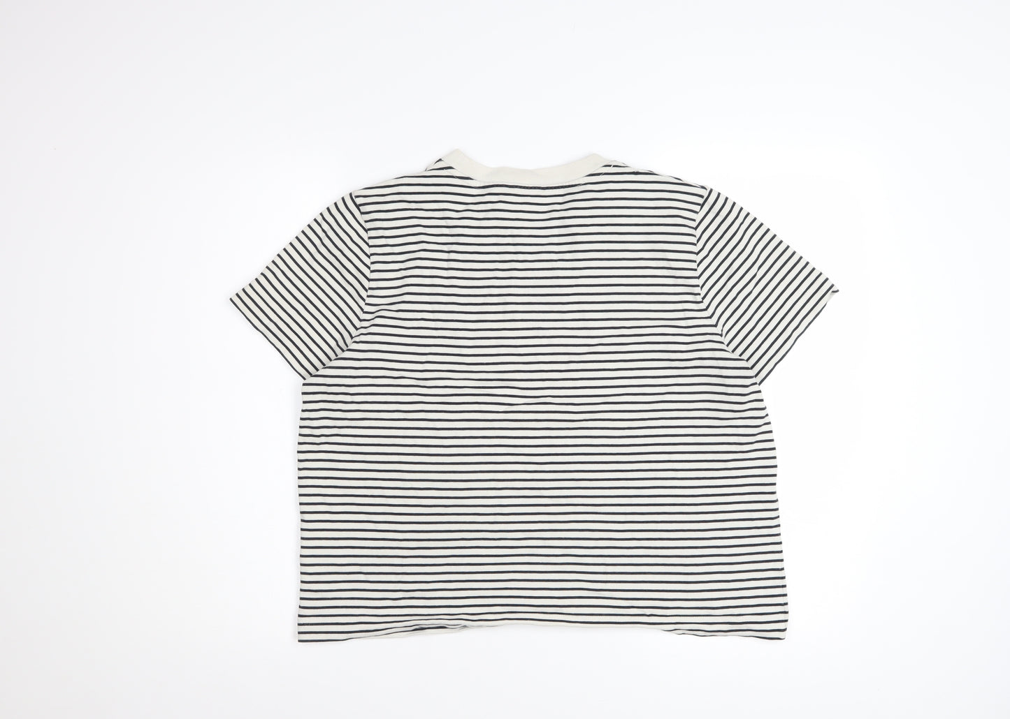 COS Women White Striped Cotton Short Sleeve T-Shirt Size 14