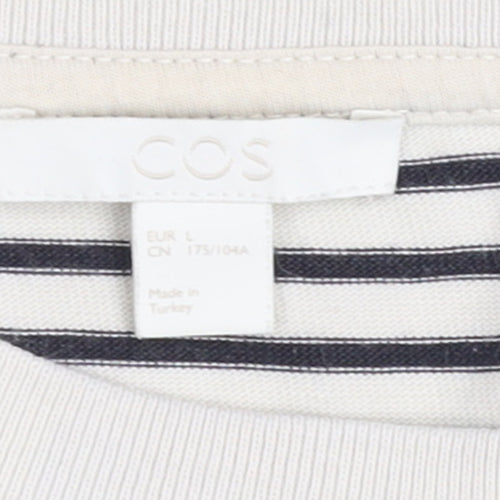 COS Women White Striped Cotton Short Sleeve T-Shirt Size 14