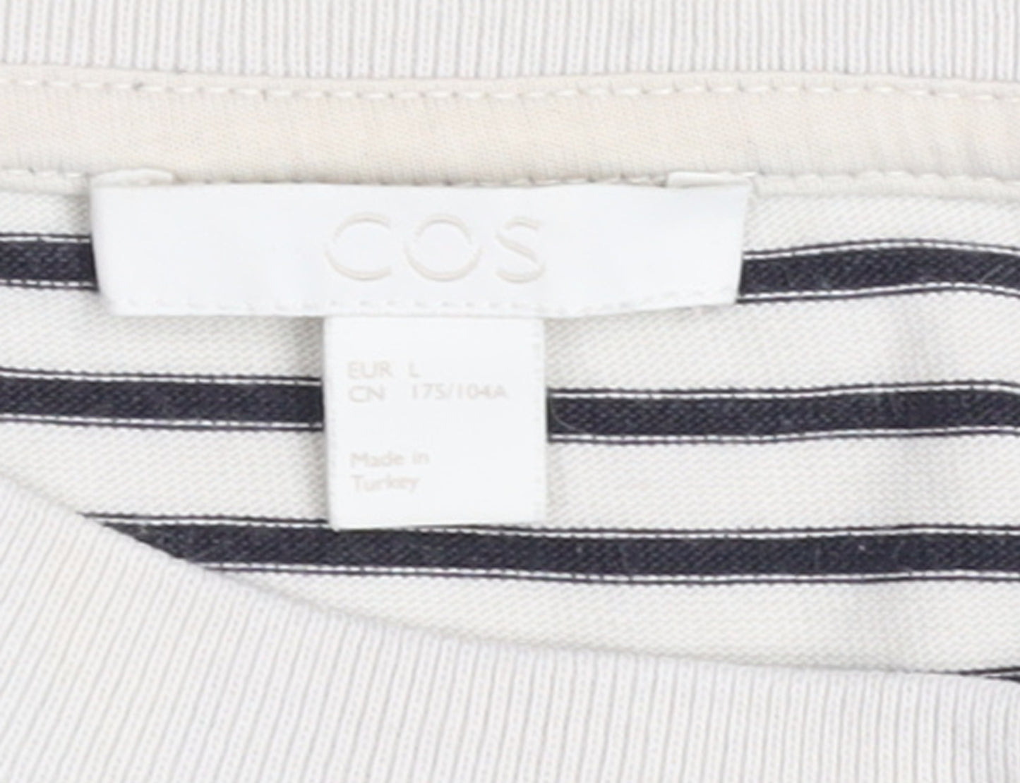 COS Women White Striped Cotton Short Sleeve T-Shirt Size 14