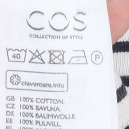 COS Women White Striped Cotton Short Sleeve T-Shirt Size 14