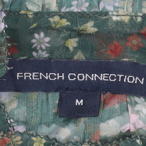 French Connection Women's Green Floral Ruffle Chiffon Blouse Size M