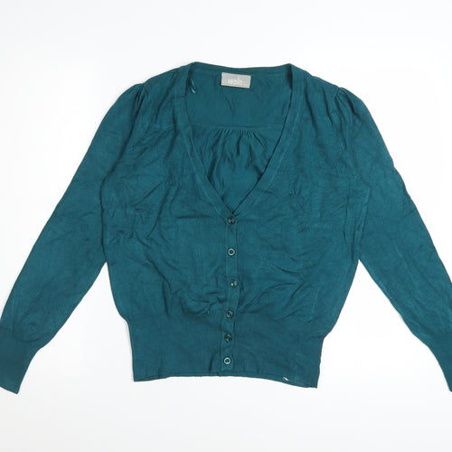 Wallis Women Green Size 14 V-Neck Button Cardigan Jumper