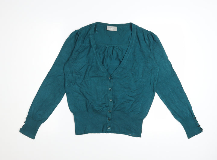 Wallis Women Green Size 14 V-Neck Button Cardigan Jumper