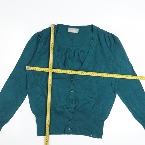 Wallis Women Green Size 14 V-Neck Button Cardigan Jumper
