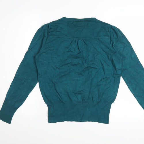 Wallis Women Green Size 14 V-Neck Button Cardigan Jumper