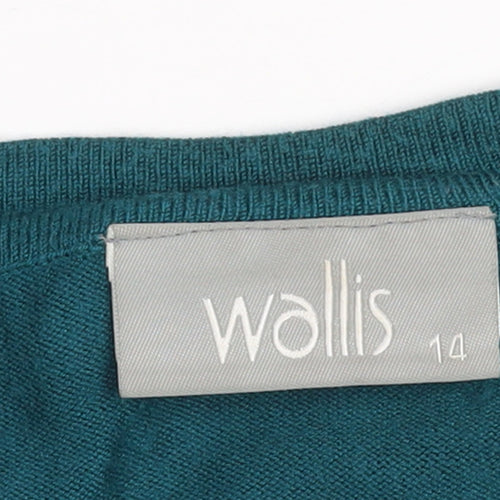 Wallis Women Green Size 14 V-Neck Button Cardigan Jumper
