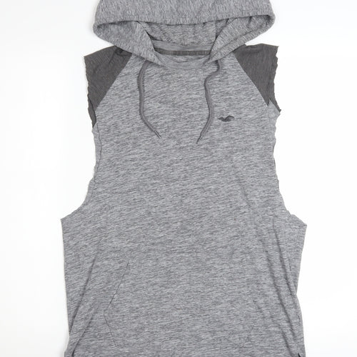 Hollister Men's Grey Sleeveless Hoodie Vest S Hooded Gym Top