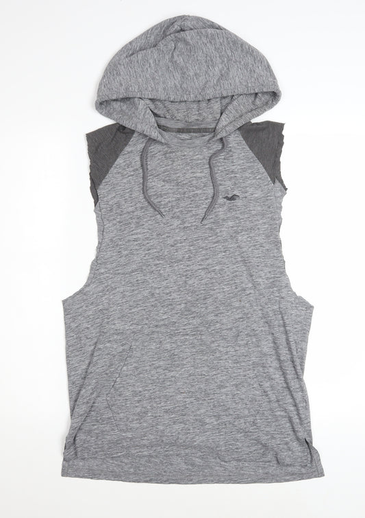 Hollister Men's Grey Sleeveless Hoodie Vest S Hooded Gym Top