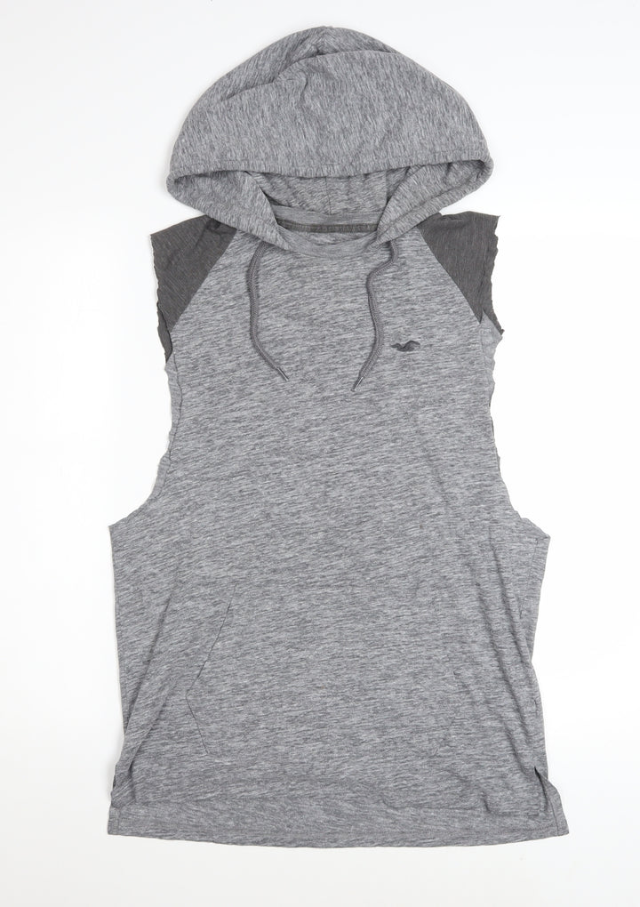 Hollister Men's Grey Sleeveless Hoodie Vest S Hooded Gym Top