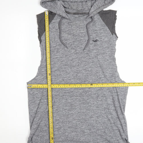 Hollister Men's Grey Sleeveless Hoodie Vest S Hooded Gym Top