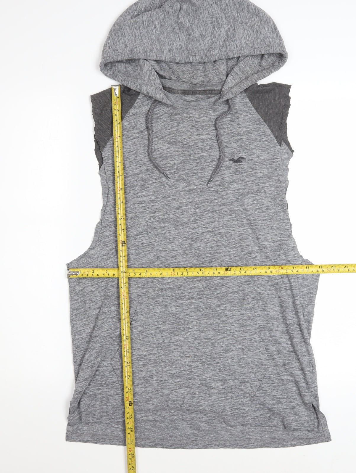 Hollister Men's Grey Sleeveless Hoodie Vest S Hooded Gym Top