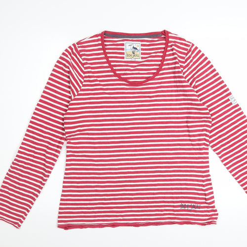 Lazy Jacks Women's Red White Striped Cotton Long Sleeve T-Shirt Size L