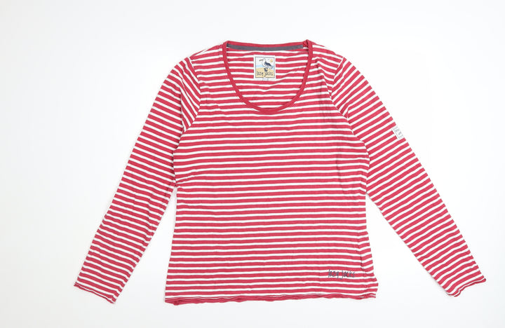 Lazy Jacks Women's Red White Striped Cotton Long Sleeve T-Shirt Size L