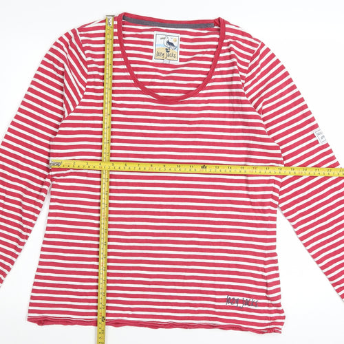 Lazy Jacks Women's Red White Striped Cotton Long Sleeve T-Shirt Size L