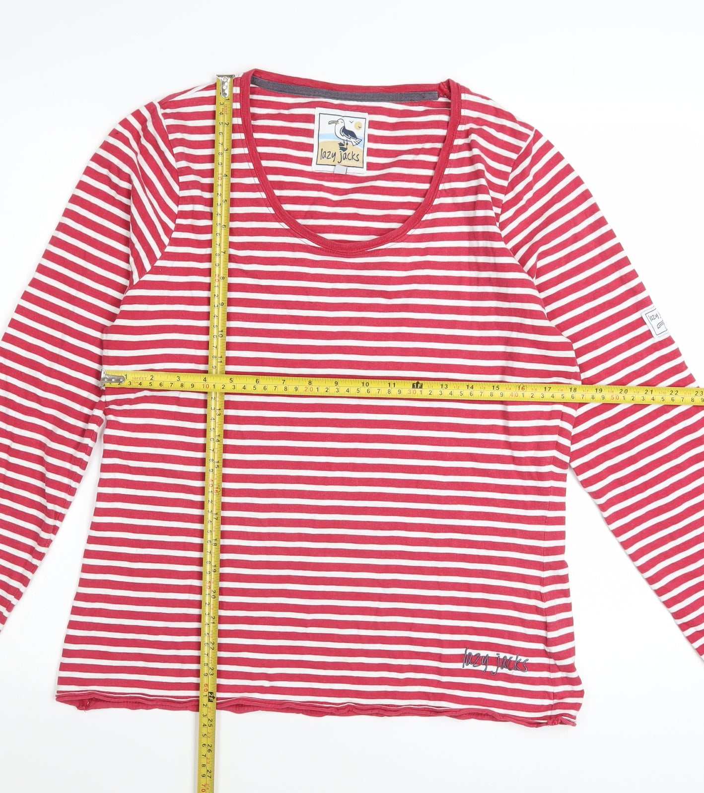 Lazy Jacks Women's Red White Striped Cotton Long Sleeve T-Shirt Size L