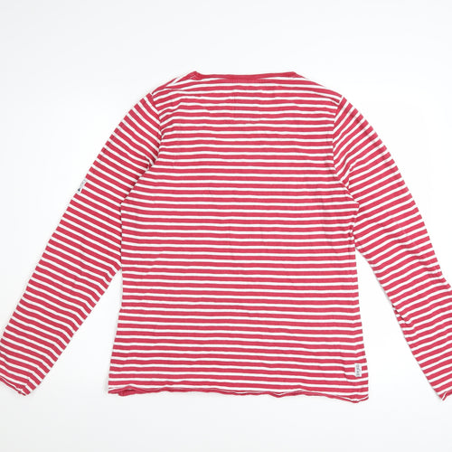 Lazy Jacks Women's Red White Striped Cotton Long Sleeve T-Shirt Size L