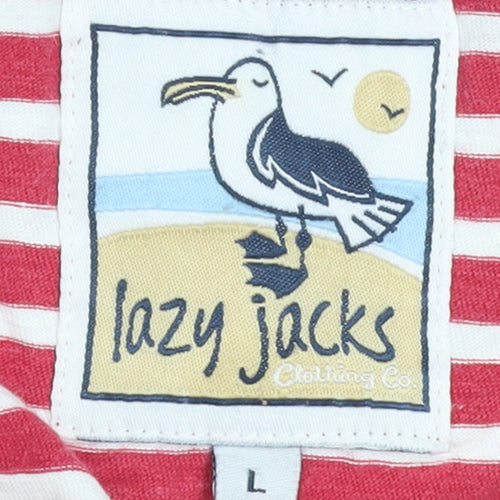 Lazy Jacks Women's Red White Striped Cotton Long Sleeve T-Shirt Size L