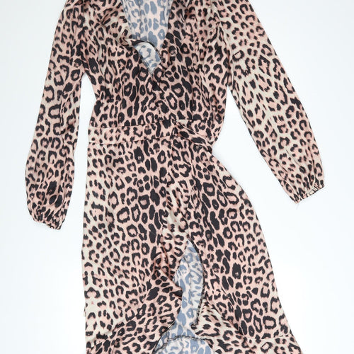 Lipsy Women's Multicoloured Leopard Wrap Dress Size 12