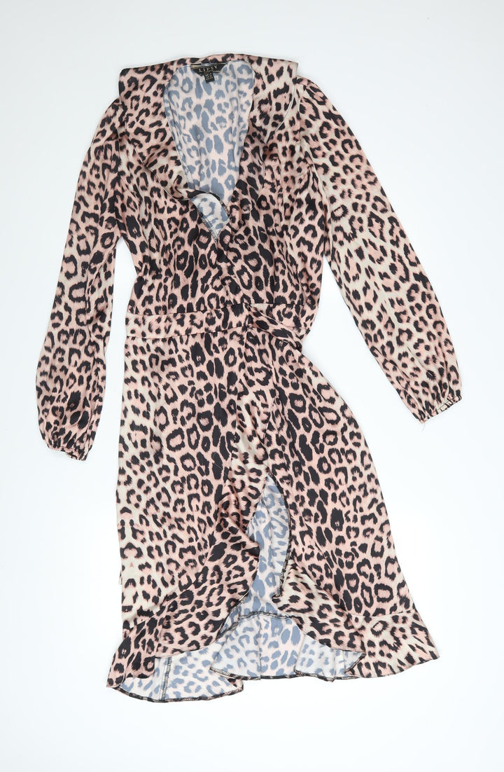 Lipsy Women's Multicoloured Leopard Wrap Dress Size 12
