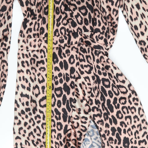 Lipsy Women's Multicoloured Leopard Wrap Dress Size 12