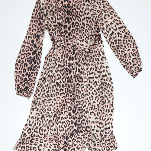 Lipsy Women's Multicoloured Leopard Wrap Dress Size 12