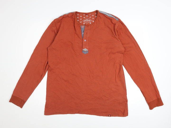 Joe Browns Men's Brown Long Sleeve Henley T-Shirt Size M 100% Cotton