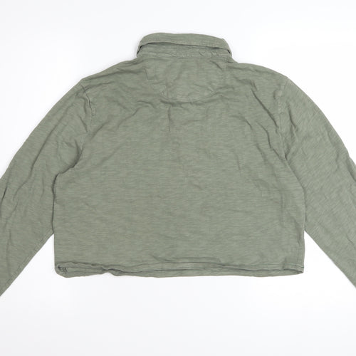 GAP Women Green Cropped Polo Shirt Long Sleeve Cotton M