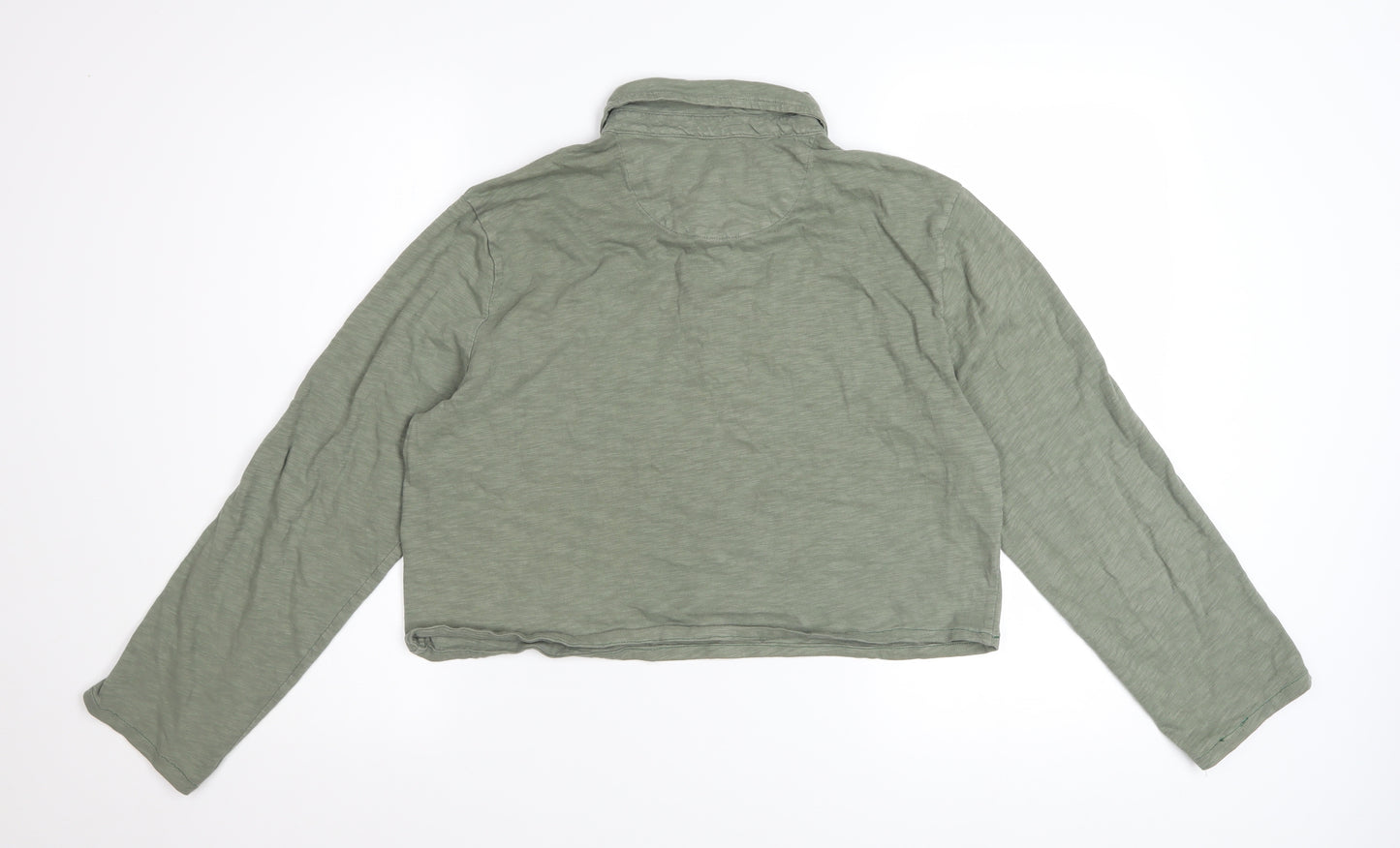 GAP Women Green Cropped Polo Shirt Long Sleeve Cotton M