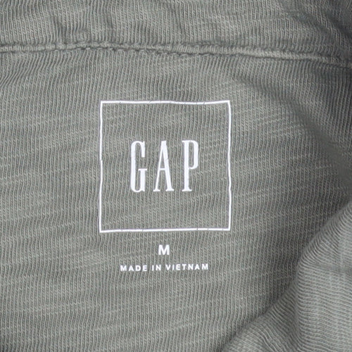 GAP Women Green Cropped Polo Shirt Long Sleeve Cotton M