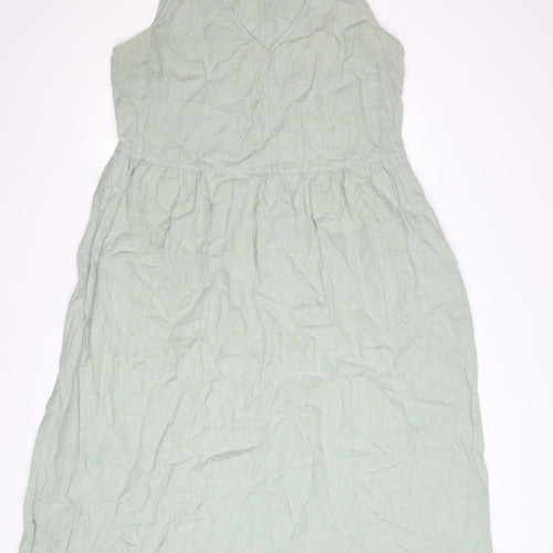 Seasalt Cornwall Womens Green Linen V-Neck A-Line Dress Size 14