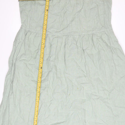 Seasalt Cornwall Womens Green Linen V-Neck A-Line Dress Size 14