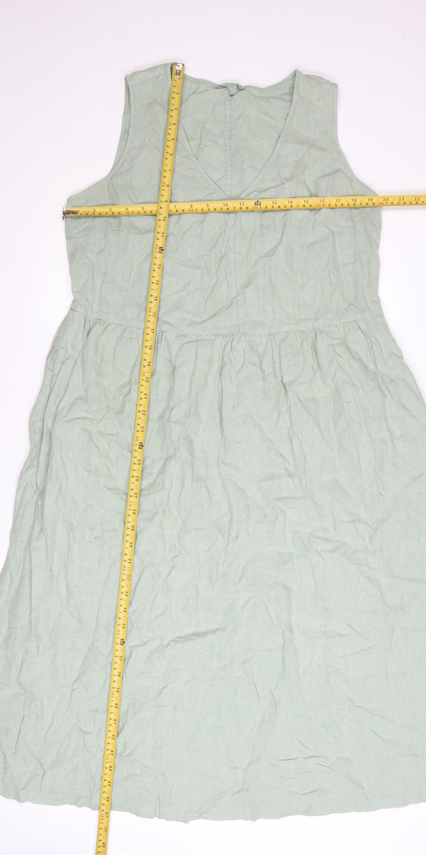 Seasalt Cornwall Womens Green Linen V-Neck A-Line Dress Size 14