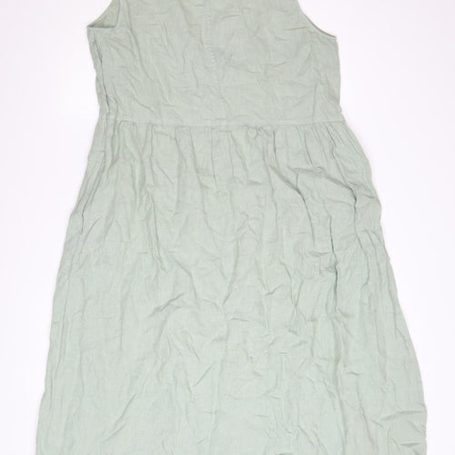 Seasalt Cornwall Womens Green Linen V-Neck A-Line Dress Size 14