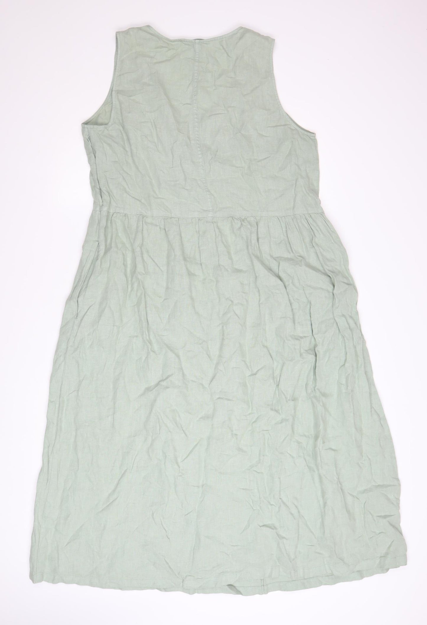 Seasalt Cornwall Womens Green Linen V-Neck A-Line Dress Size 14